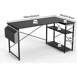 luxuskollektion L-förmiger Schreibtisch 100x70 cm mit Ablagefächern Schwarz