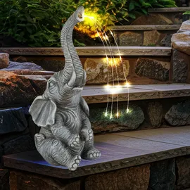 GLOBO Solarleuchte Elefant Gartendeko Tierfigur Solarlampe Außenleuchte grau Elefant, LED warmweiß, LxBxH 13,5x13x32,5 cm, 2er Set