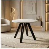 WFL GROUP Esstisch Ravano ausziehbar rund modern mit Schwarzen Holzbeinen (MADE IN EU, drei Größen – 100 cm, ausziehbar auf 140/180 cm), platzsparender Tisch für kleine Küche, Esszimmer oder Wohnzimmer weiß