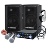 McGrey DJ Karaoke Komplettset PA Anlage Party-1000 (Lautsprecher, 2 x 300 Watt, Bluetooth-Endstufe, Verstärker, Lautsprecherkabel, Kopfhörer, Mikrofon, Klemme, Reduziergewinde, Etui, Mikrofonkabel)