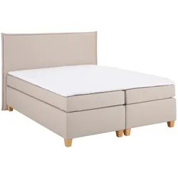 Boxspringbett HOME AFFAIRE "Houssay", beige, B:212cm L:225cm, Struktur fein (100% Polyester), Komplettbetten, Boxspringbett, inkl. Topper, 5 Breiten, 2 Härtegraden auch in Überlänge 220 cm