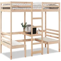 vidaXL Hochbett mit Schreibtisch & Stühlen 75 x 190 cm Kiefer massiv beige