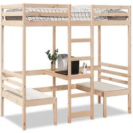 vidaXL Hochbett mit Schreibtisch & Stühlen 75 x 190 cm Kiefer massiv beige