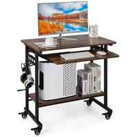 COSTWAY Computertisch, mit Rollen & Tastaturablage, platzsparend, 80x50x78cm braun