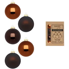 inges magic & goodz 24 Stück in Kartonbox Christbaumkugeln Weihnachtsbaumkugeln braun mix