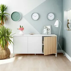 Dmora Sideboard Woburn, Buffet für Wohnzimmer mit 3 Türen, Modernes Sideboard für Wohnzimmer, 154x40h74 cm, Weiß