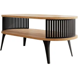 Mirjan24 Couchtisch Roenni Oval, Wohnzimmer Kaffeetisch, Beine und Seiten aus Stahl (Farbe: Schwarz / Eiche Craft Gold) - Braun