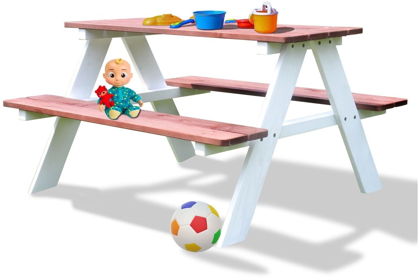 Preisvergleich Produktbild Coemo Picknicktisch Holz Kindersitzgruppe Weiß / Teak