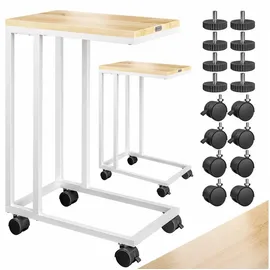 CASARIA Casaria® Beistelltisch mit Rollen 50x35x70cm C Form Holz Metall 40kg Belastbarkeit Wohnzimmer Schlafzimmer Sofatisch Kaffeetisch Nachttisch Weiß