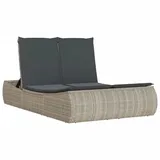 vidaXL Doppel-Sonnenliege mit Kissen Hellgrau Poly Rattan 110 x 200 x 75 cm