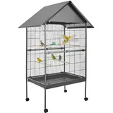 tectake® Vogelkäfig groß, Papageienkäfig mit Sandschublade, Voliere auf Rollen, Birdcage mit 4 Sitzstangen, Vogelvoliere mit Rollen, 85 x 60 x 168 cm, Nymphensittich Käfig, Vogelkäfig Wellensittich