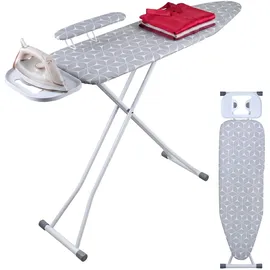 Relaxdays Bügelbrett für Dampfbügeleisen, 131 x 33 cm, höhenverstellbar, klappbar, Ärmelbrett, weiß/grau