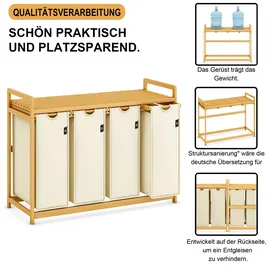 ADEL DREAM AdelDream Wäschekorb 200L, 4 Fächer Wäschesammler mit Bambusrahmen