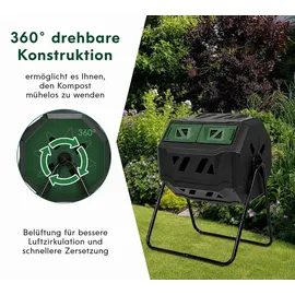 Westmann Vita Trommelkomposter aus Kunststoff Doppelkomposter 160 L | Schwarz