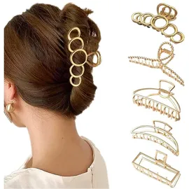 luxuskollektion 5er Set Goldene Haarklammern für Damen, Rutschfeste Metall Haarspangen
