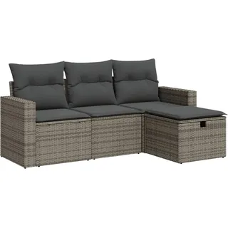 vidaXL 4-tlg. Garten-Sofagarnitur mit Kissen Grau Poly Rattan