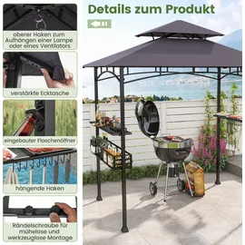 Costway Grillpavillon 2,5 x 1,53 m Dunkelgrau/Schwarz