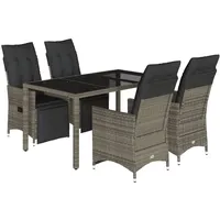 vidaXL 5-tlg Garten-Bistro-Set mit Kissen Grau Poly Rattan Modell 13