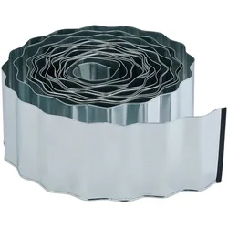 Relaxdays Rasenkante 15m, Beetbegrenzung aus Metall, verzinkt, flexibel, Umrandung f. Beet oder Rasen, 16cm hoch, silber