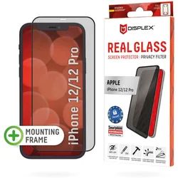 DISPLEX Privacy Panzerglas (10H) für Apple iPhone 12/12 Pro, Eco-Montagerahmen, Privacy Filter