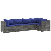 vidaXL 5-tlg Garten-Lounge-Set mit Kissen Grau Poly Rattan Modell 60