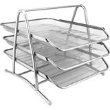 D.RECT 110486 Metall Ablagefächer Stapelbar - Büro Organizer Schreibtisch - Ablage Schreibtisch - 3 Schubfächer Briefablage Dokumentenablage A4 Organizer Mesh - Papierablage Silber Aktenablage