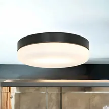 Licht-Erlebnisse Badezimmerleuchte Lampenschirm rund 32 cm Schwarz Glas