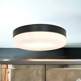 Licht-Erlebnisse Badezimmerleuchte Lampenschirm rund 32 cm Schwarz Glas
