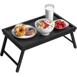 EXABANG Frühstückstablett Bambus Betttisch Klappbar Betttablett Essenstablett mit Fuß Tabletttisch Bed Table Klapptisch Bett Tablett Tisch Tablett (50 * 30 * 23 cm, Schwarz)