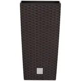 Pflanztopf aus Kunststoff H 61 cm inkl. Innentopf - wetterfest im stilvollen Rattan-Look - Pflanzsäule - Blumentopf - Blumenübertopf - Blumentopf hoch Größe Ø 32,5 cm/H 61 cm, Farbe Dunkelbraun