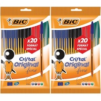 BIC Cristal Original Kugelschreiber, feine Spitze (0,8 mm), 20 Stück (Packung mit 2)