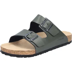 Pantolette RIEKER, Herren, Gr. 42, grün (oliv), Lederimitat, unifarben, klassisch, Schuhe, Sommerschuh, Schlappen, Hausschuh, mit zwei Schnallenverschlüsse