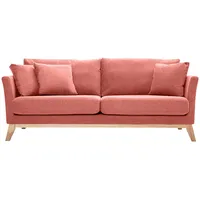 Skandinavisches Sofa aus terracottafarbenem Stoff mit Samteffekt, abnehmbarem Bezug und hellem Holz 3-Sitzer OSLO