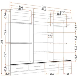 fabryka mebli idźczak Schwebetürenschrank Kleiderschrank 250 cm Weiß/Weiß semigloss mit Spiegel Florence - weiß