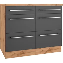 Unterschrank HELD MÖBEL "Wien", grau (anthrazit, wotaneiche), B:100cm H:85cm T:60cm, Schränke, edel aussehende gestiftete Fronten