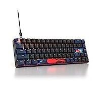 SOLIDEE mechanische Gaming Tastatur 65%,68 Tasten mit Lineare rote Schalter,kabelgebundene mechanische Tastatur mit LED-Hintergrundbeleuchtung,gemischtes Licht kompakte Tastatur(68 Black-Blue)