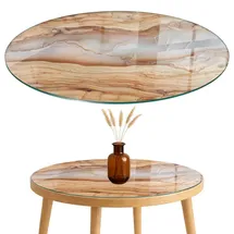 Tulup Tischplatte 80 x 80 cm Glas Holz beige