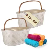 GarPet 2er Set Wäschekorb mit Henkel 40 L Wäschewanne Wäschebox Wanne Wäschesammler Wäschekorb Plastik geflochten Design