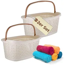 GarPet 2er Set Wäschekorb mit Henkel 40 L Wäschewanne Wäschebox Wanne Wäschesammler Wäschekorb Plastik geflochten Design