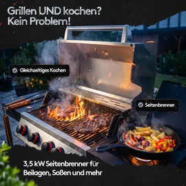 flammenwerk Gasgrill 4+1 Brenner schwarz