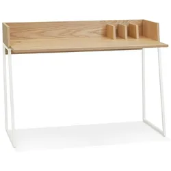Kadima Design Bürotisch Holz | 120x62cm | Integrierte Ablage, Sichtschutz-Wand , Kabelführung | Beige-Weiß | Industrial