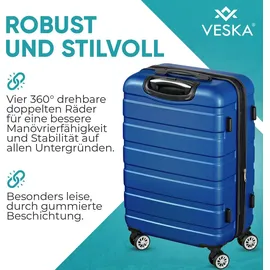 veska Hartschalenkoffer Kofferset 3 teilig mit TSA Zahlenschloss 4 Rollen ABS-Hartschale, Reisekoffer Trolley Rollkoffer Koffer - schwarz - Schwarz