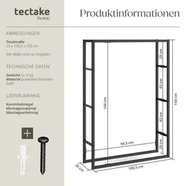 Tectake Kaminholzregal Industrial-Look 100,5 x 25 x 150 cm mit Kippschutz