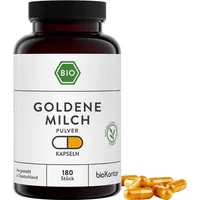 bioKontor – BIO Goldene Milch Kapseln vegan 180 Stück – 3720 mg Tagesdosis – 1-2 Monats Vorrat – Ayurveda Gewürzmischung – Goldene Milch Pulver Kapseln mit Kurkuma, Ceylon Zimt & Ingwerpulver