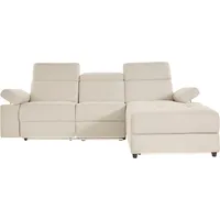 Ecksofa PLACES OF STYLE "Kilado, L-Form" Sofas Gr. B/H/T: 259cm x 98cm x 163cm, Struktur fein, Recamiere rechts, manuelle Relaxfunktion auf Seite gegenüber der Recamiere, beige (creme) mit Relaxfunktion, verstellbarer Armlehne, Kopfteilverstellung