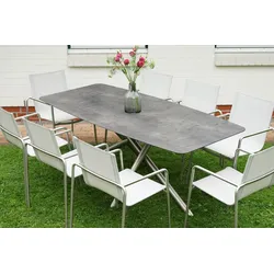 Ploß Alano Dining-Tisch, anthrazit-mamoriert, Edelstahl gebürstet, 200x92 cm, Kreuzfuß, robust, witterungsbeständig