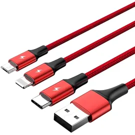 UNITEK C4049RD USB Kabel 1,2 m, USB A USB C/Micro-USB B/Lightning Rot (C4049RD)