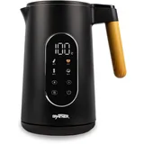 Grafner Wasserkocher Edelstahl Holzdekor mit Temperatureinstellung und Display schwarz 2200W 1,7L