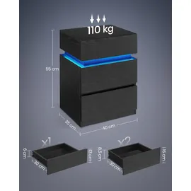 alasans Nachttisch mit LED-Beleuchtung, mit 3 Schubladen, schwarz - Schwarz