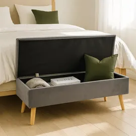 Relaxdays Truhenbank Samt Dunkelgrau 40 x 110 x 40 cm